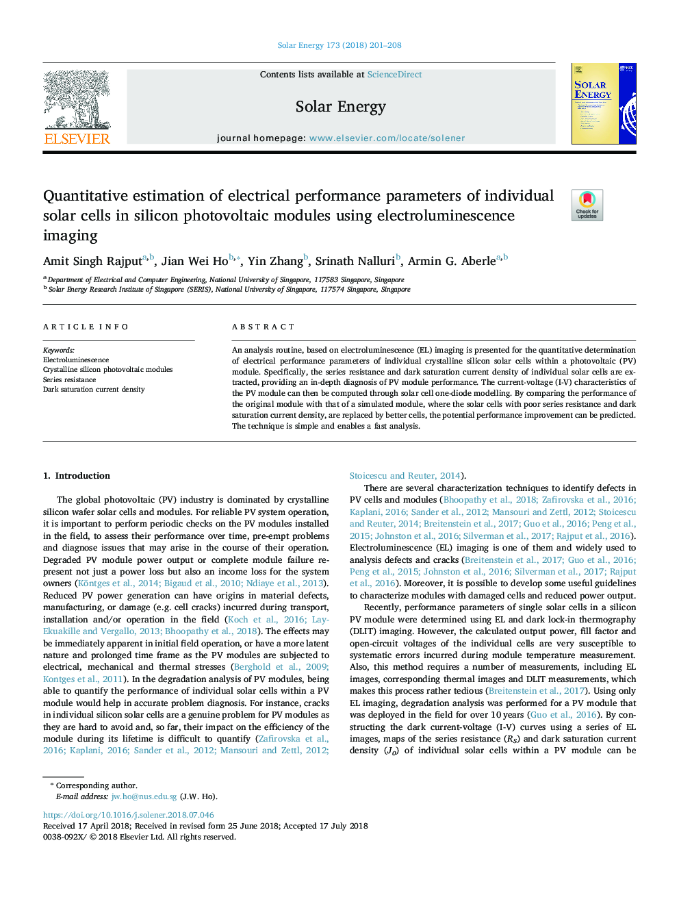 Quantitative estimation of electrical performance parameters of individual solar cells in silicon photovoltaic modules using electroluminescence imaging