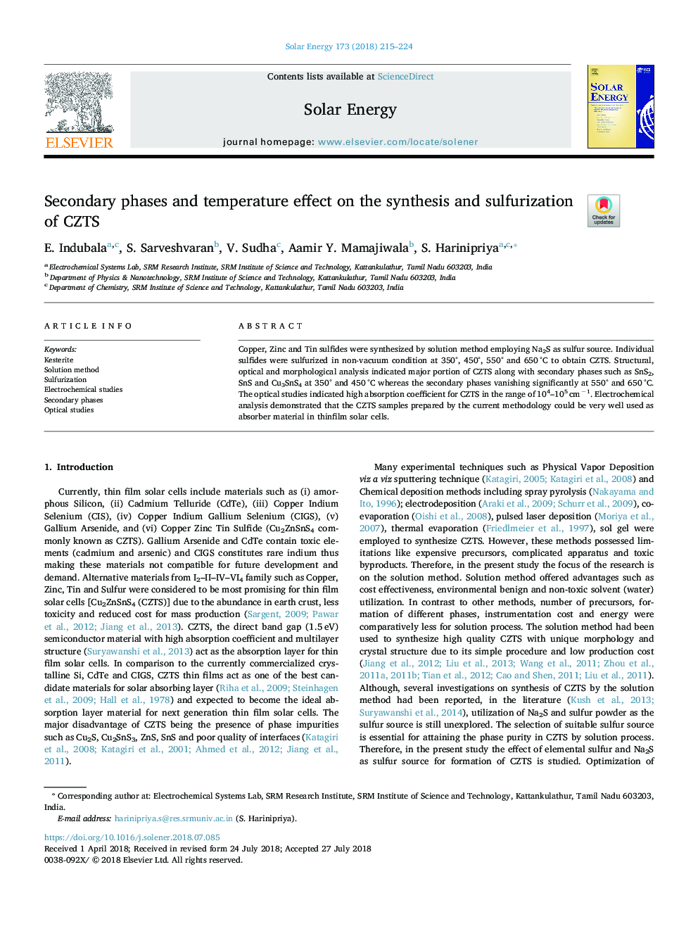 Secondary phases and temperature effect on the synthesis and sulfurization of CZTS