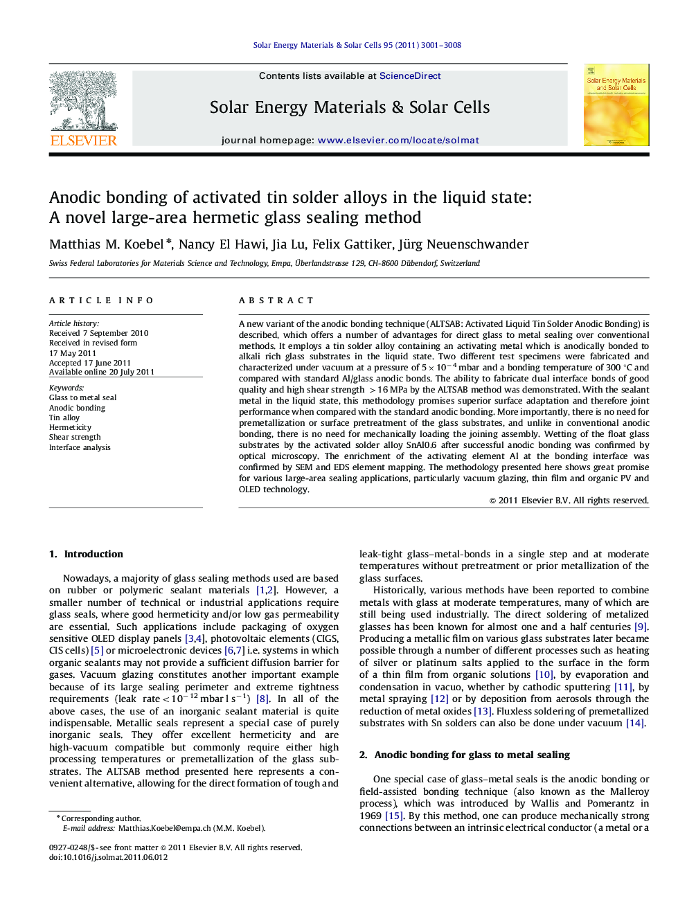 Anodic bonding of activated tin solder alloys in the liquid state: A novel large-area hermetic glass sealing method