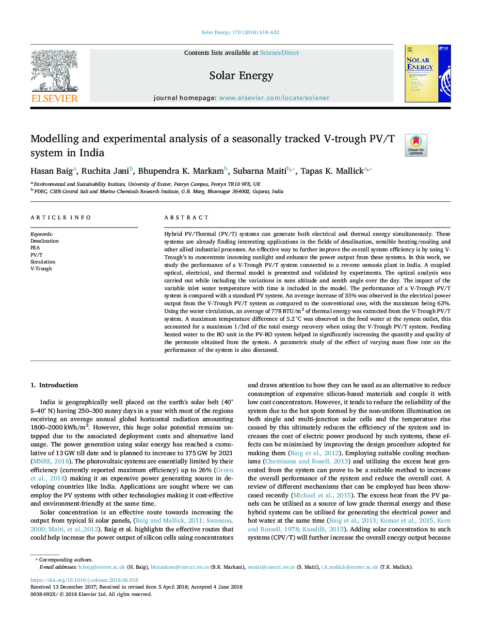 Modelling and experimental analysis of a seasonally tracked V-trough PV/T system in India