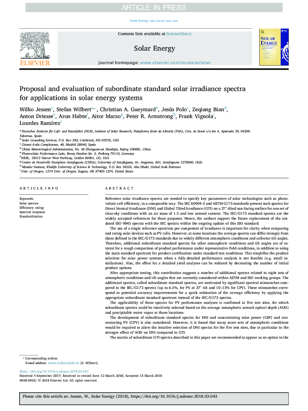 Proposal and evaluation of subordinate standard solar irradiance spectra for applications in solar energy systems