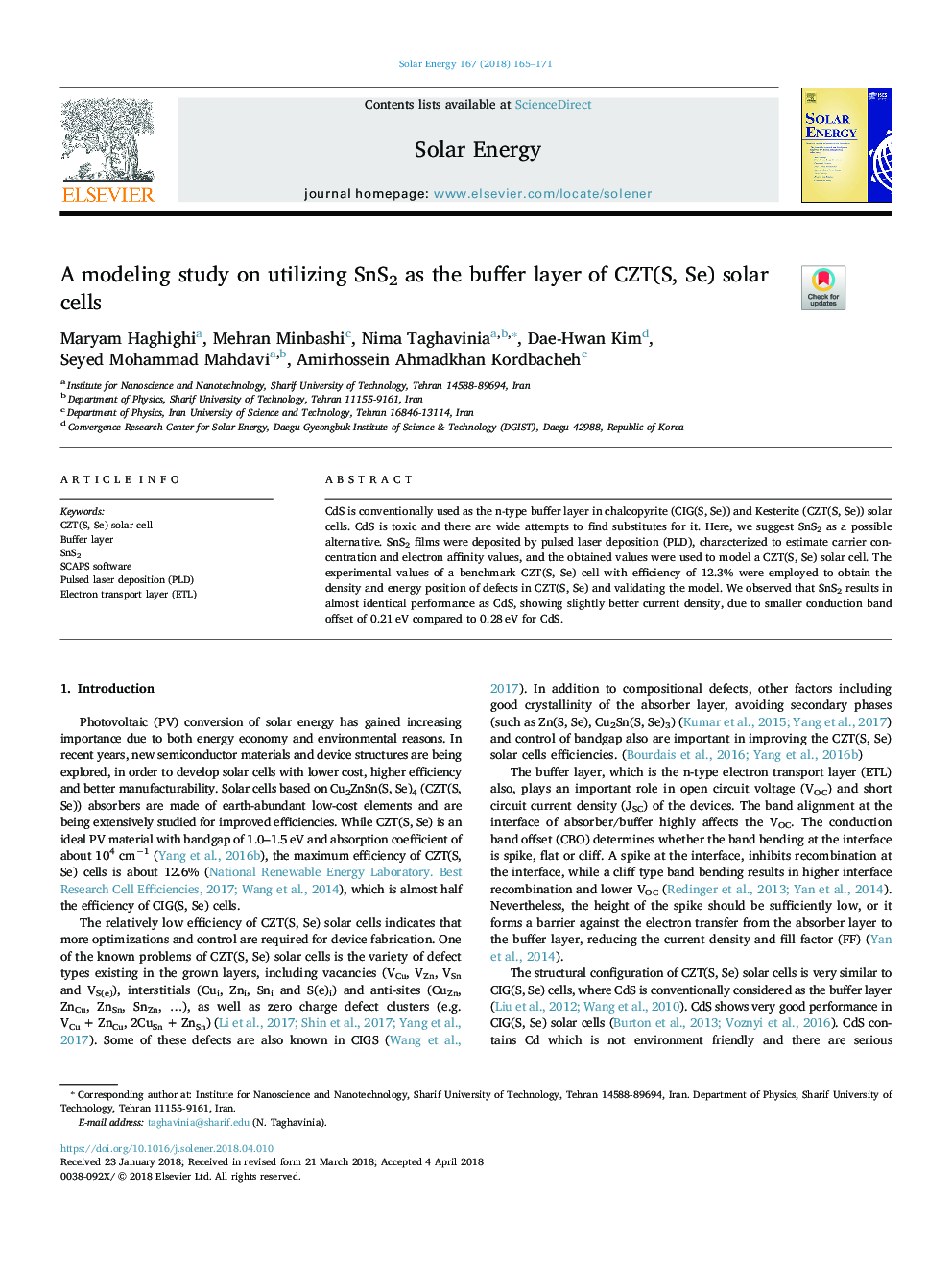 A modeling study on utilizing SnS2 as the buffer layer of CZT(S, Se) solar cells