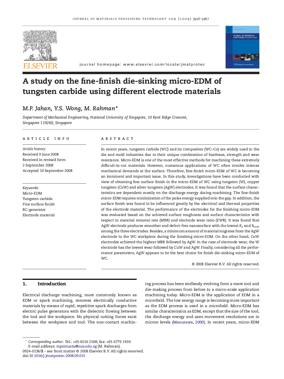 A study on the fine-finish die-sinking micro-EDM of tungsten carbide using different electrode materials