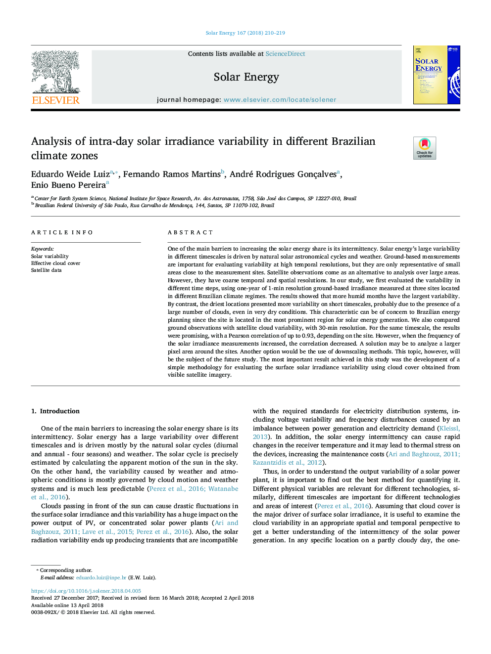 Analysis of intra-day solar irradiance variability in different Brazilian climate zones