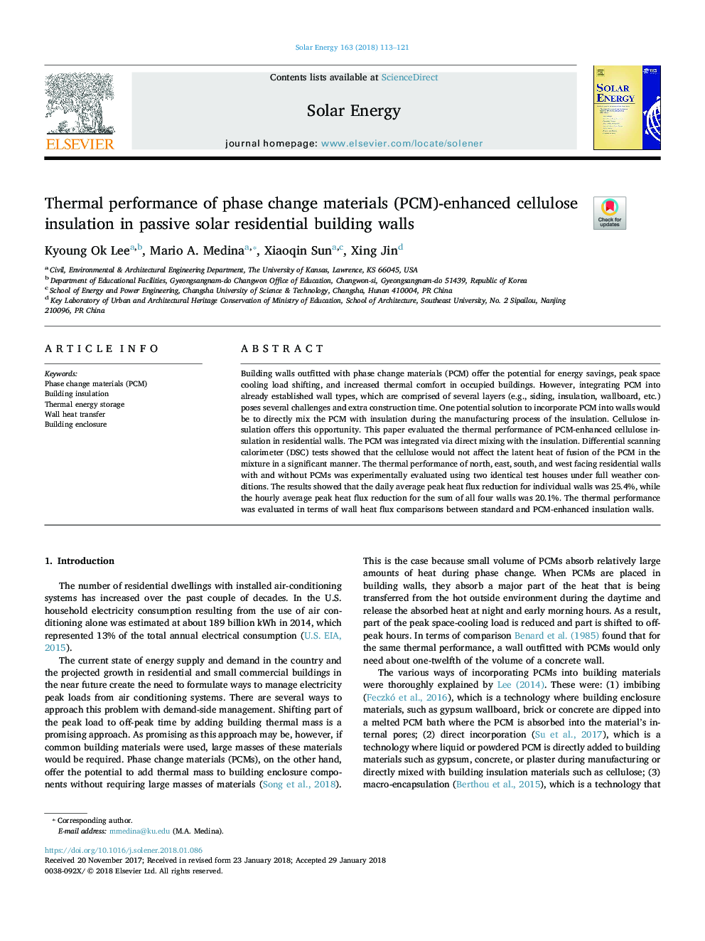 Thermal performance of phase change materials (PCM)-enhanced cellulose insulation in passive solar residential building walls