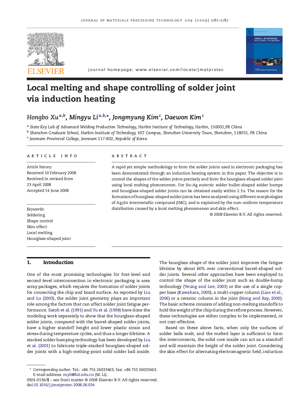 Local melting and shape controlling of solder joint via induction heating