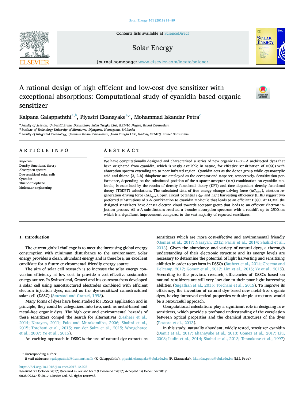 طراحی منطقی از حساسیت بالا به کارایی و کم هزینه رنگ با جذب استثنایی: مطالعه محاسباتی از سنایزر آلی ارگانیک مبتنی بر سیانیدین 