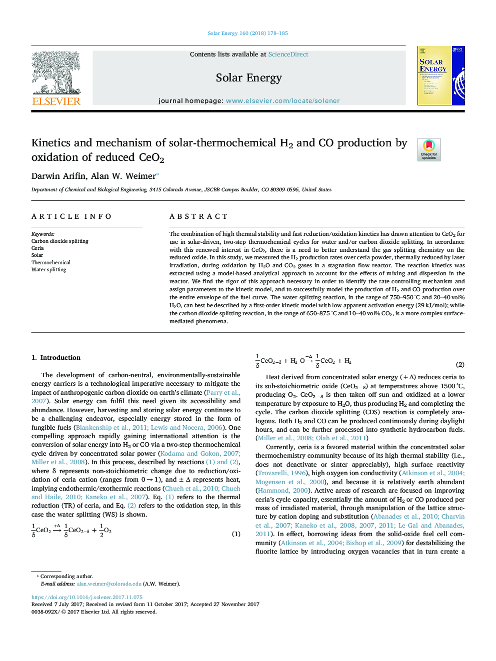 Kinetics and mechanism of solar-thermochemical H2 and CO production by oxidation of reduced CeO2