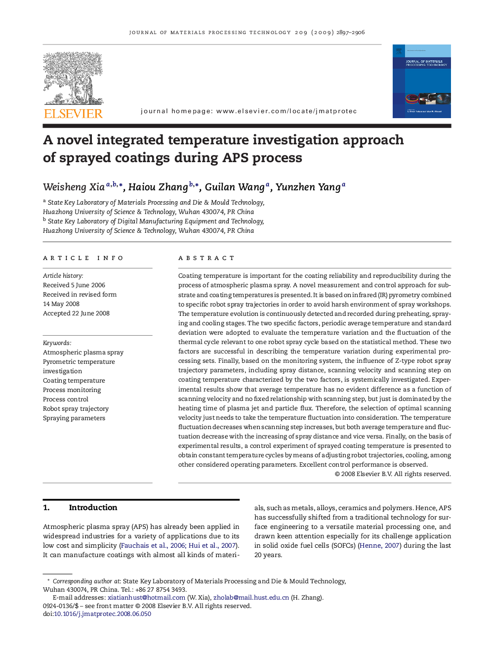 A novel integrated temperature investigation approach of sprayed coatings during APS process