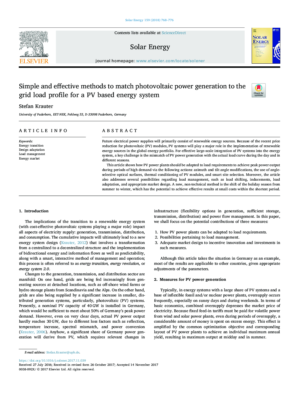 Simple and effective methods to match photovoltaic power generation to the grid load profile for a PV based energy system