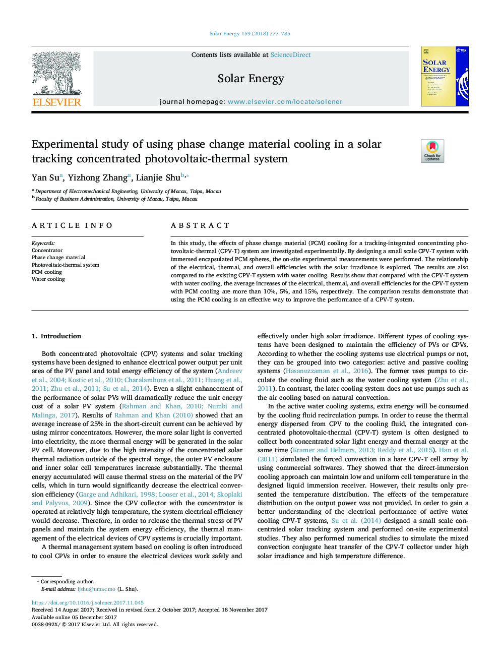 Experimental study of using phase change material cooling in a solar tracking concentrated photovoltaic-thermal system