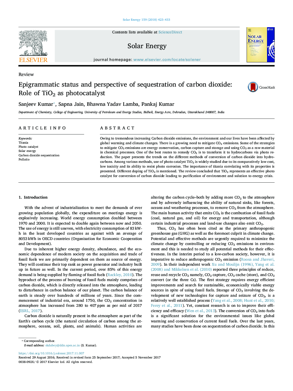 Epigrammatic status and perspective of sequestration of carbon dioxide: Role of TiO2 as photocatalyst