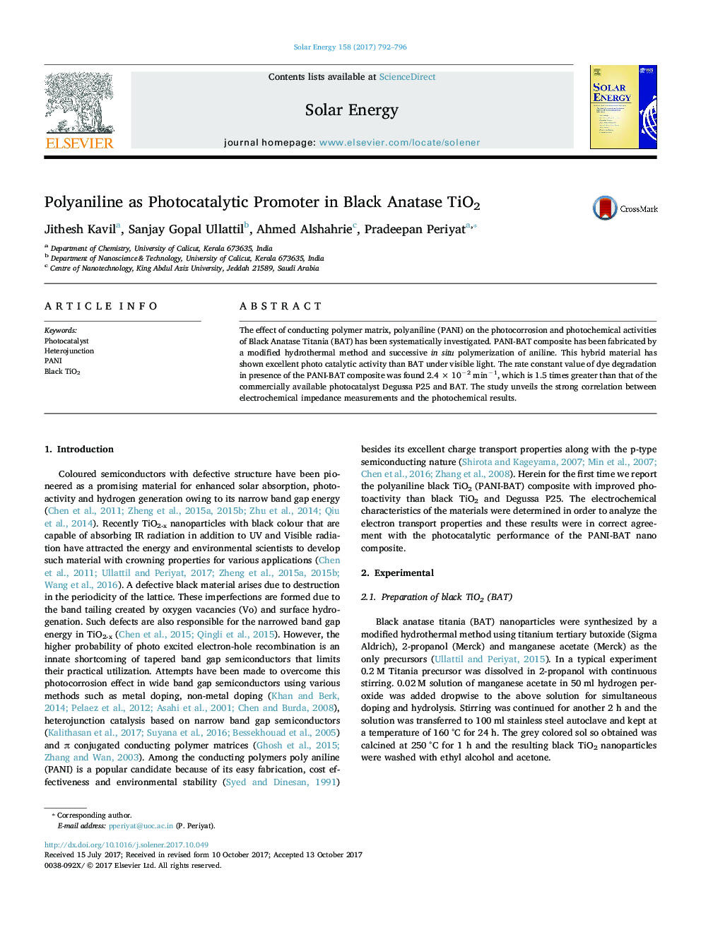 Polyaniline as Photocatalytic Promoter in Black Anatase TiO2