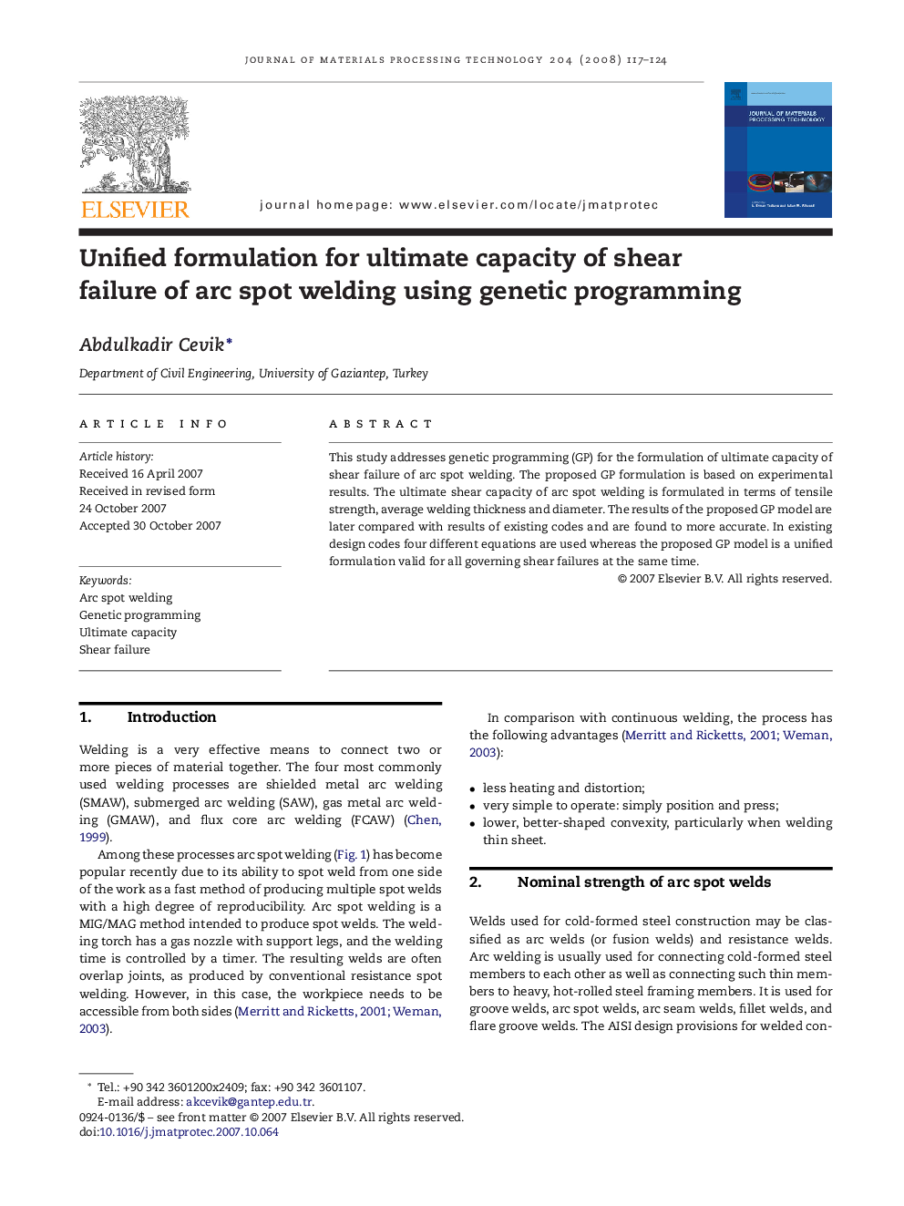 Unified formulation for ultimate capacity of shear failure of arc spot welding using genetic programming