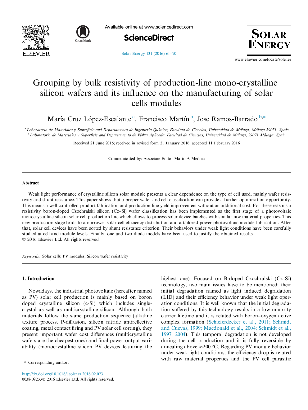 گروه بندی با مقاومت انبساطی وفلهای سیلیکونی مونو کریستالی تولید شده و تاثیر آن در تولید ماژول های سلول خورشیدی 