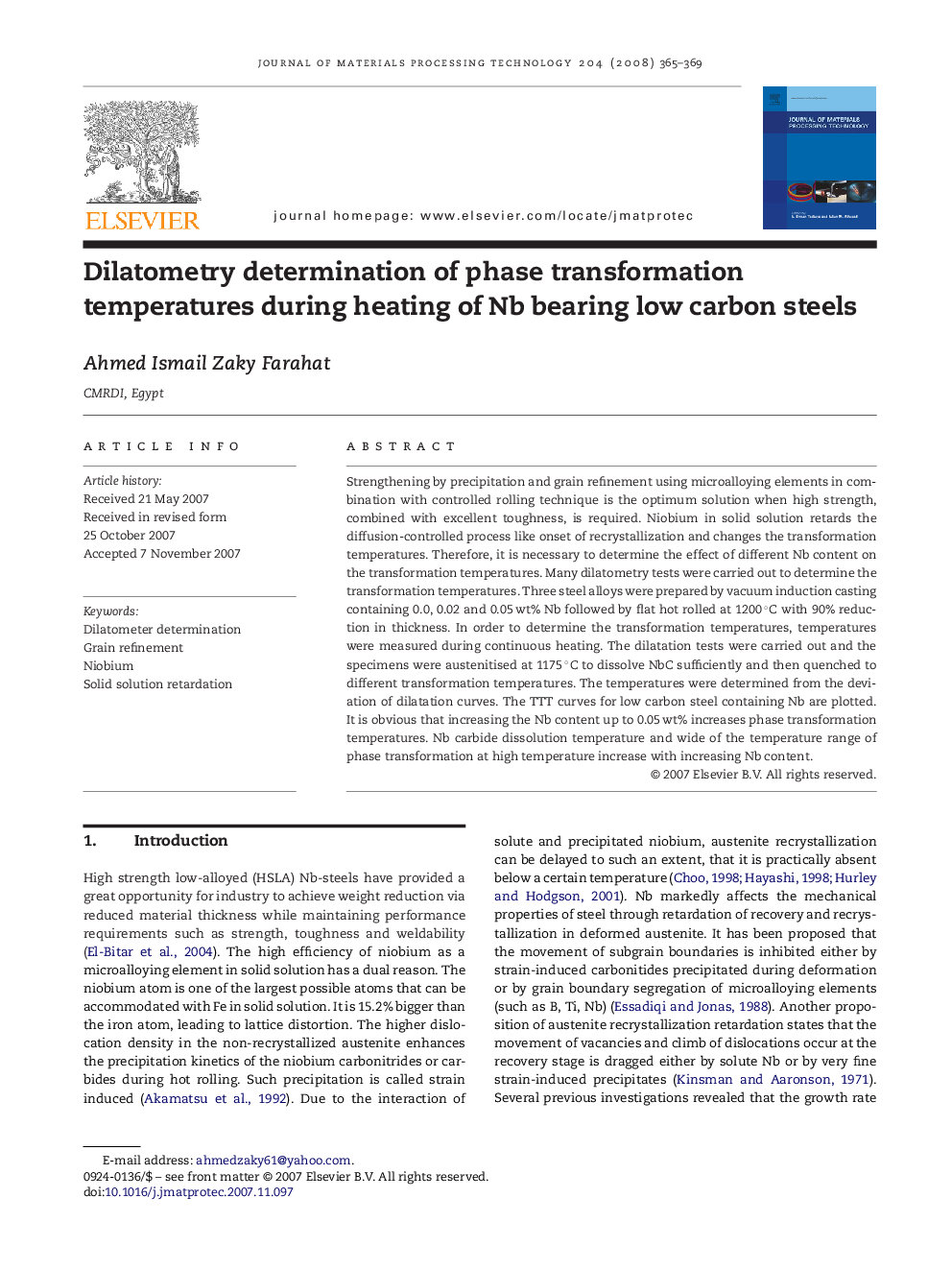 Dilatometry determination of phase transformation temperatures during heating of Nb bearing low carbon steels