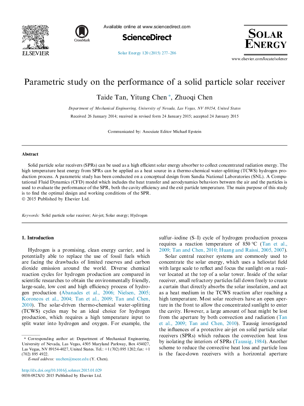 Parametric study on the performance of a solid particle solar receiver