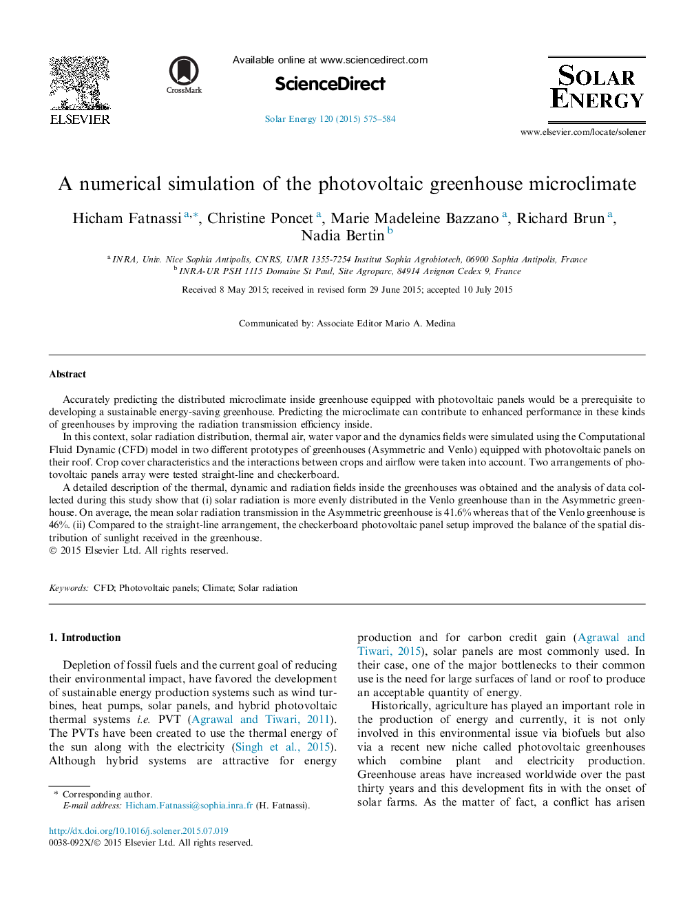 A numerical simulation of the photovoltaic greenhouse microclimate