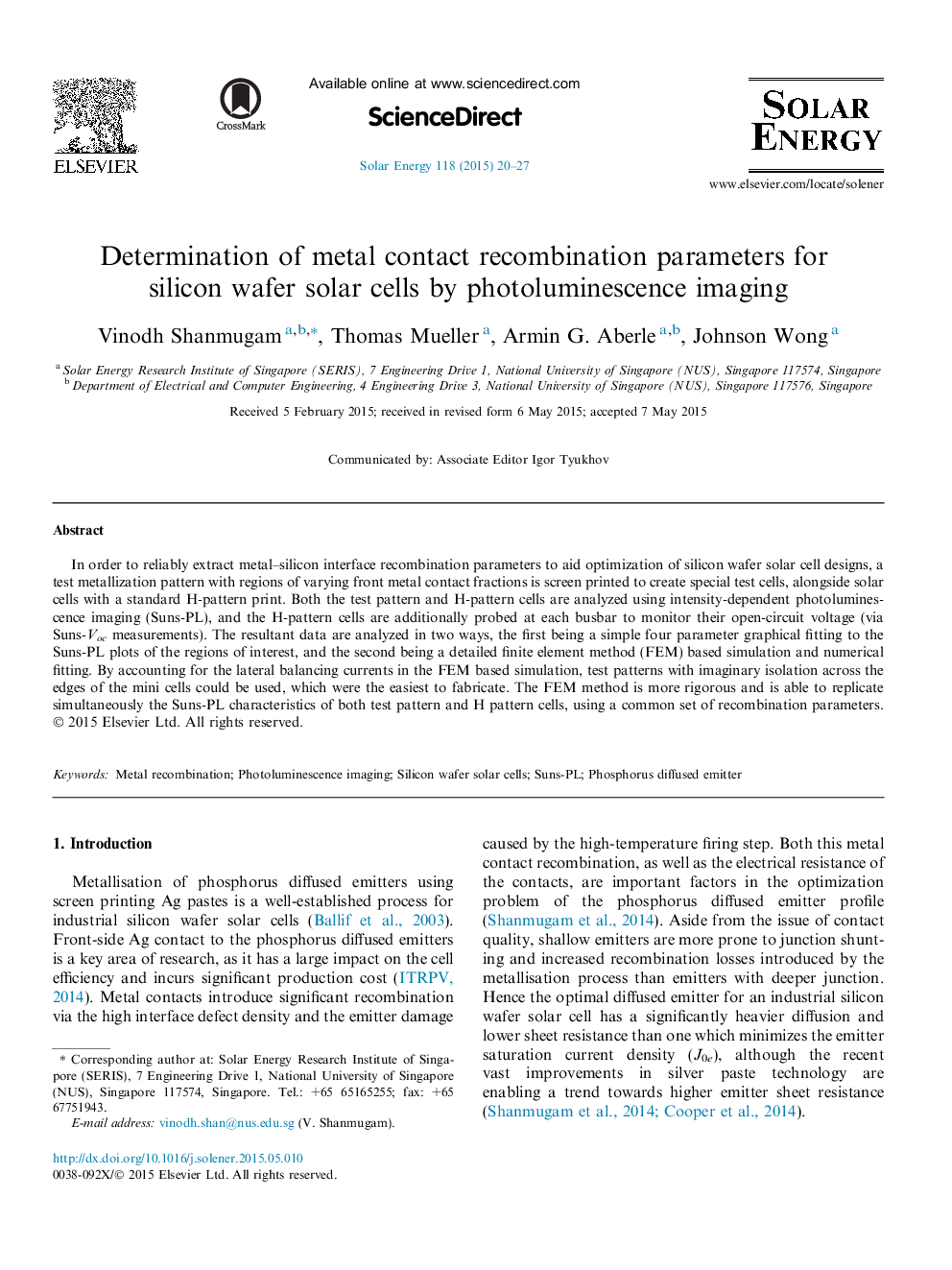 Determination of metal contact recombination parameters for silicon wafer solar cells by photoluminescence imaging