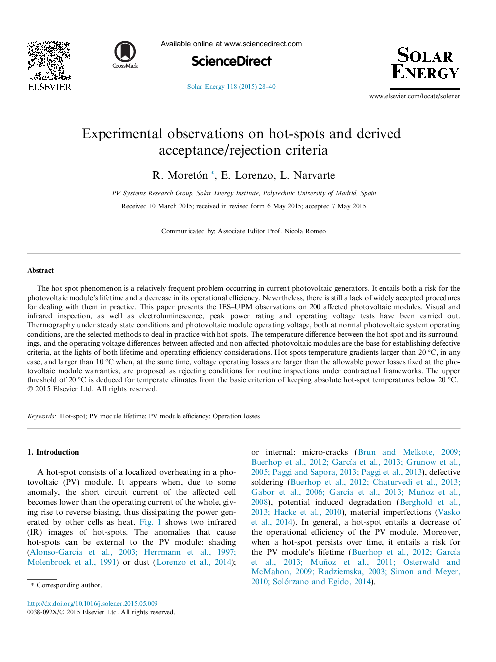 Experimental observations on hot-spots and derived acceptance/rejection criteria