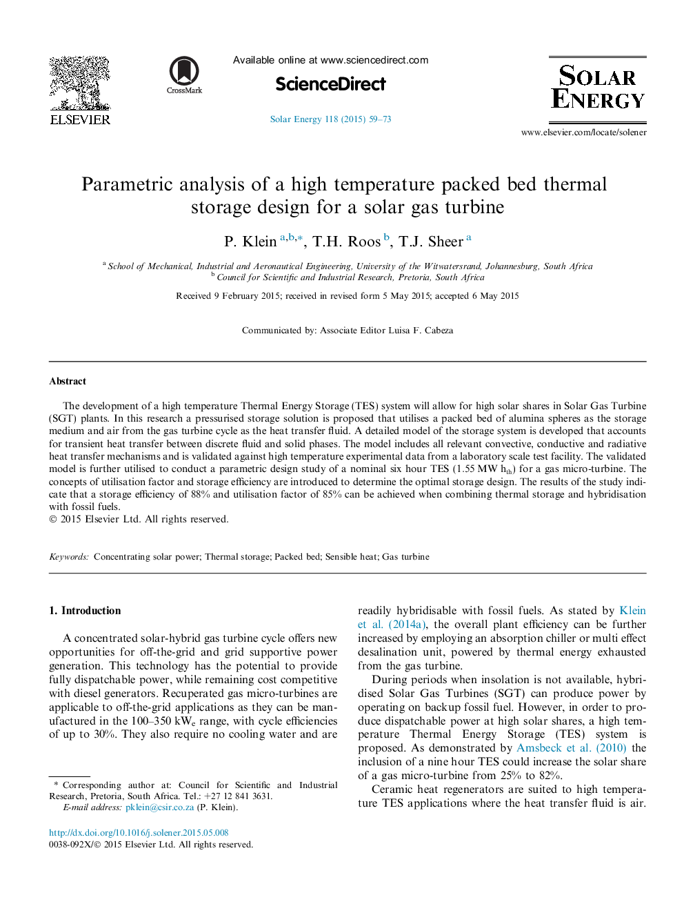 تجزیه و تحلیل پارامتریک طرح ذخیره سازی حرارتی بسته بندی شده با دمای بالا برای یک توربین خورشیدی 