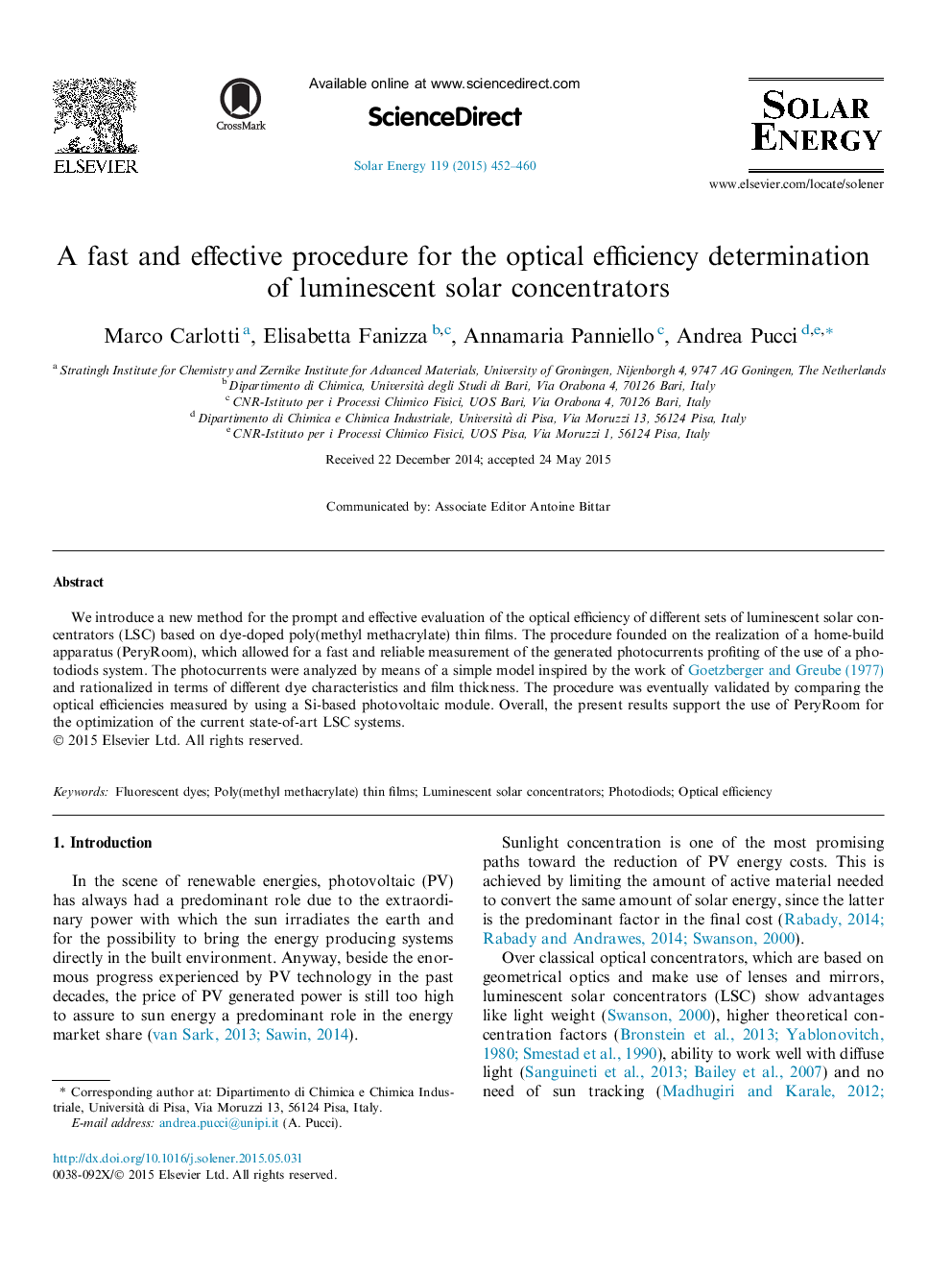 A fast and effective procedure for the optical efficiency determination of luminescent solar concentrators