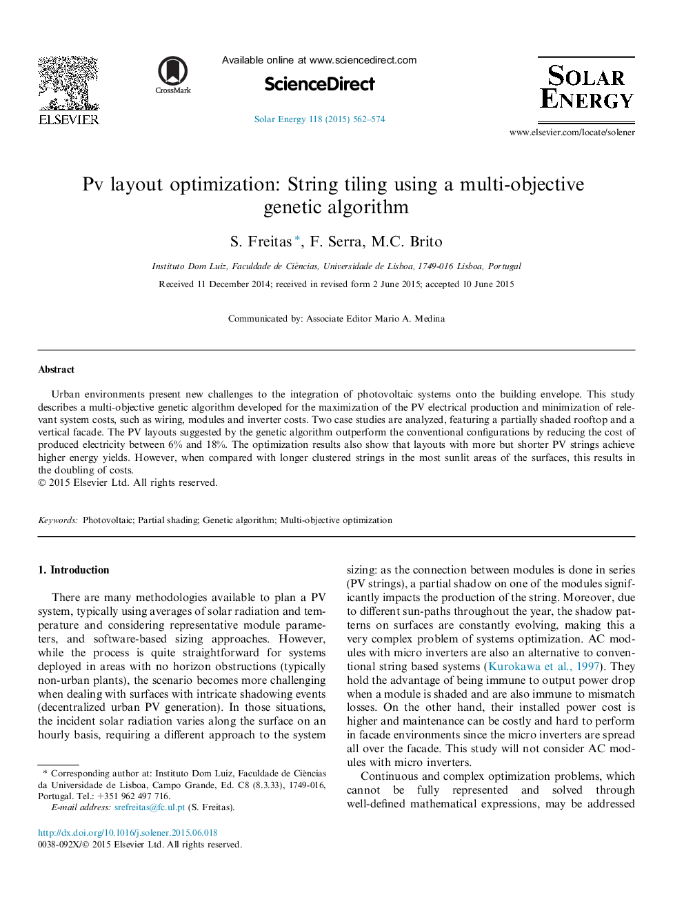 Pv layout optimization: String tiling using a multi-objective genetic algorithm