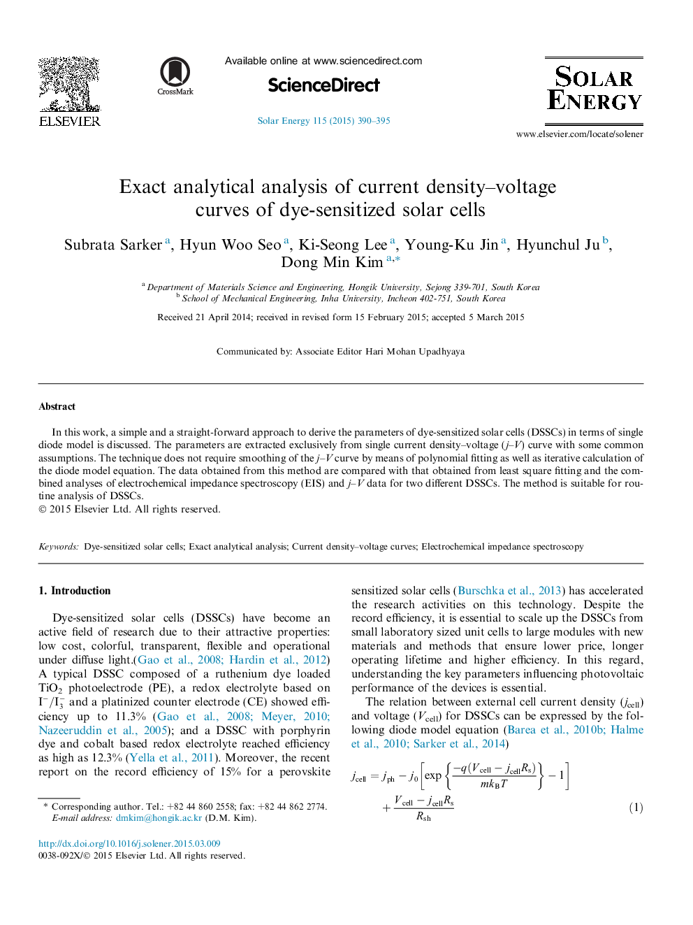 Exact analytical analysis of current density-voltage curves of dye-sensitized solar cells