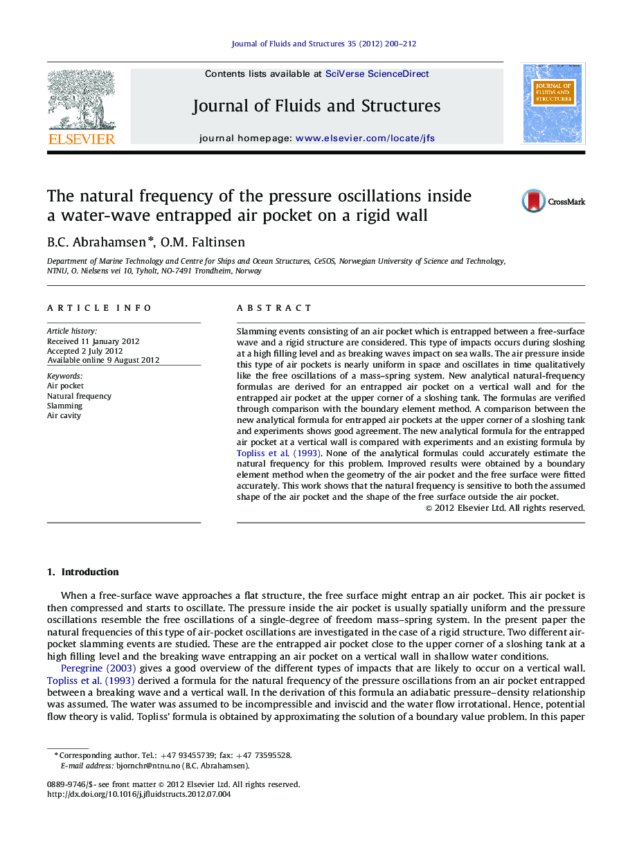 The natural frequency of the pressure oscillations inside a water-wave entrapped air pocket on a rigid wall