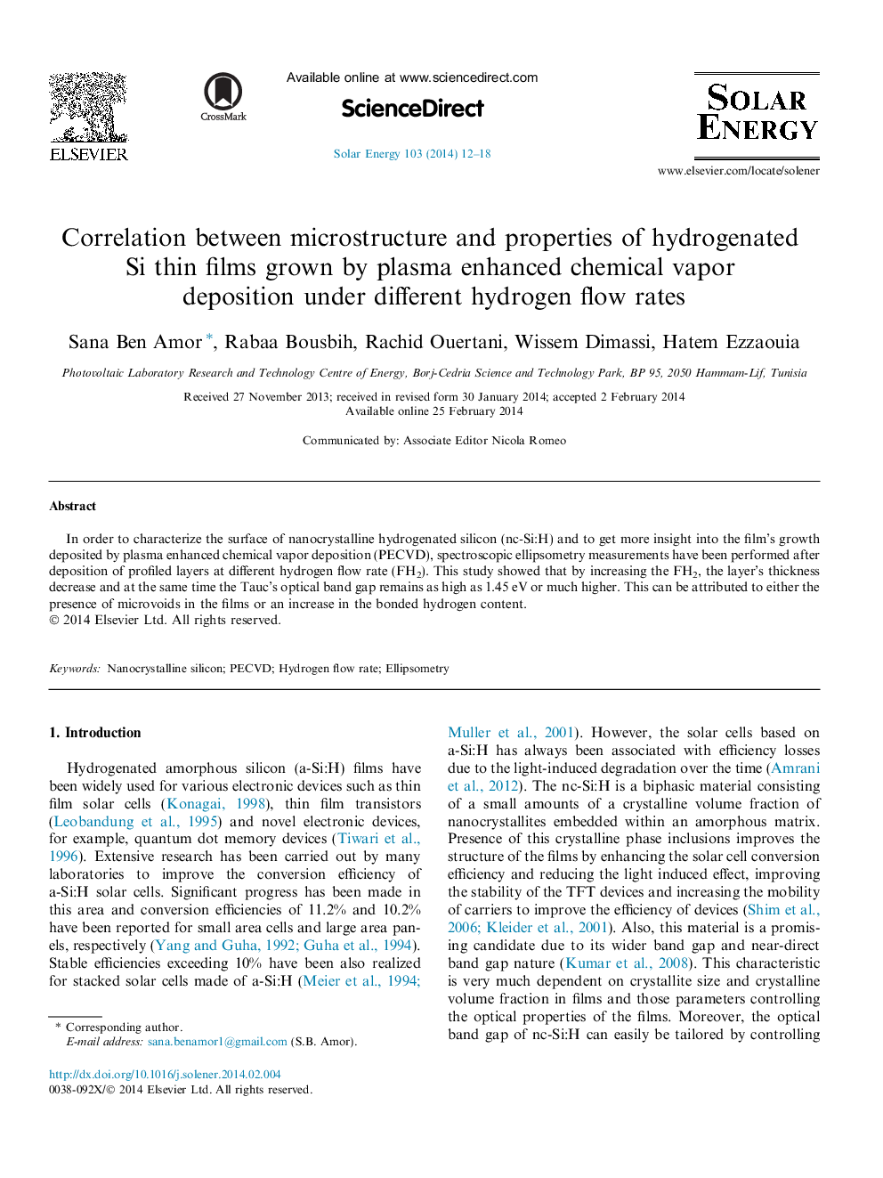 همبستگی بین ریزساختار و خصوصیات فیلم های نازک هیدروژنه سیکل رشد شده توسط افزایش پلاسمای تخمیر بخار در جریان های مختلف هیدروژن 