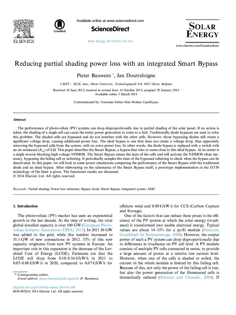 Reducing partial shading power loss with an integrated Smart Bypass