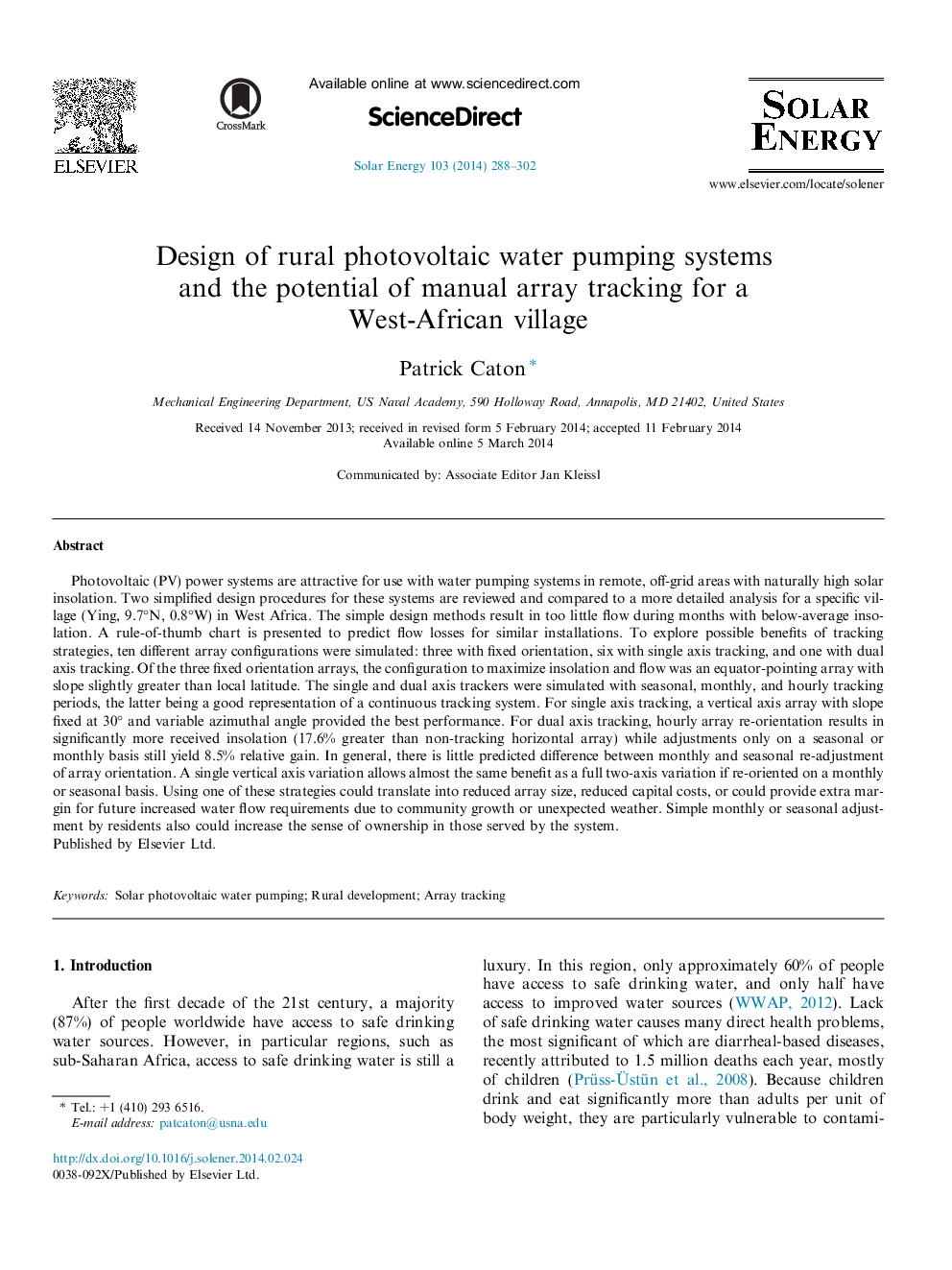 Design of rural photovoltaic water pumping systems and the potential of manual array tracking for a West-African village