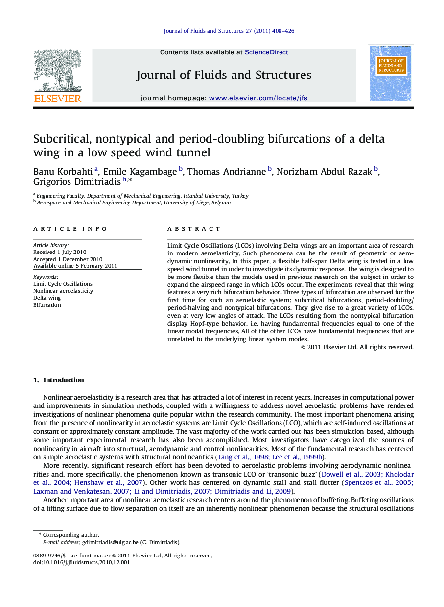 Subcritical, nontypical and period-doubling bifurcations of a delta wing in a low speed wind tunnel