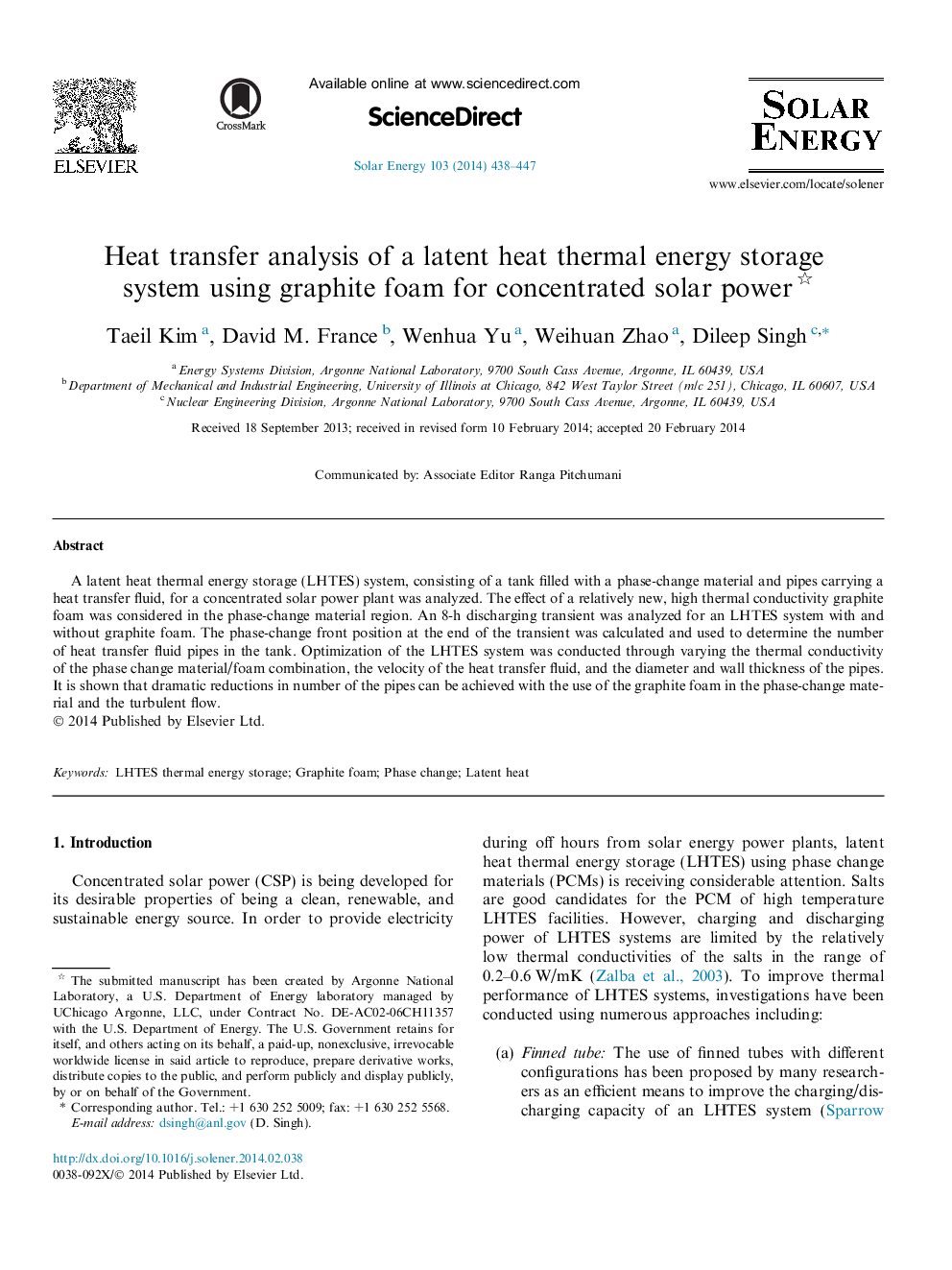 Heat transfer analysis of a latent heat thermal energy storage system using graphite foam for concentrated solar power