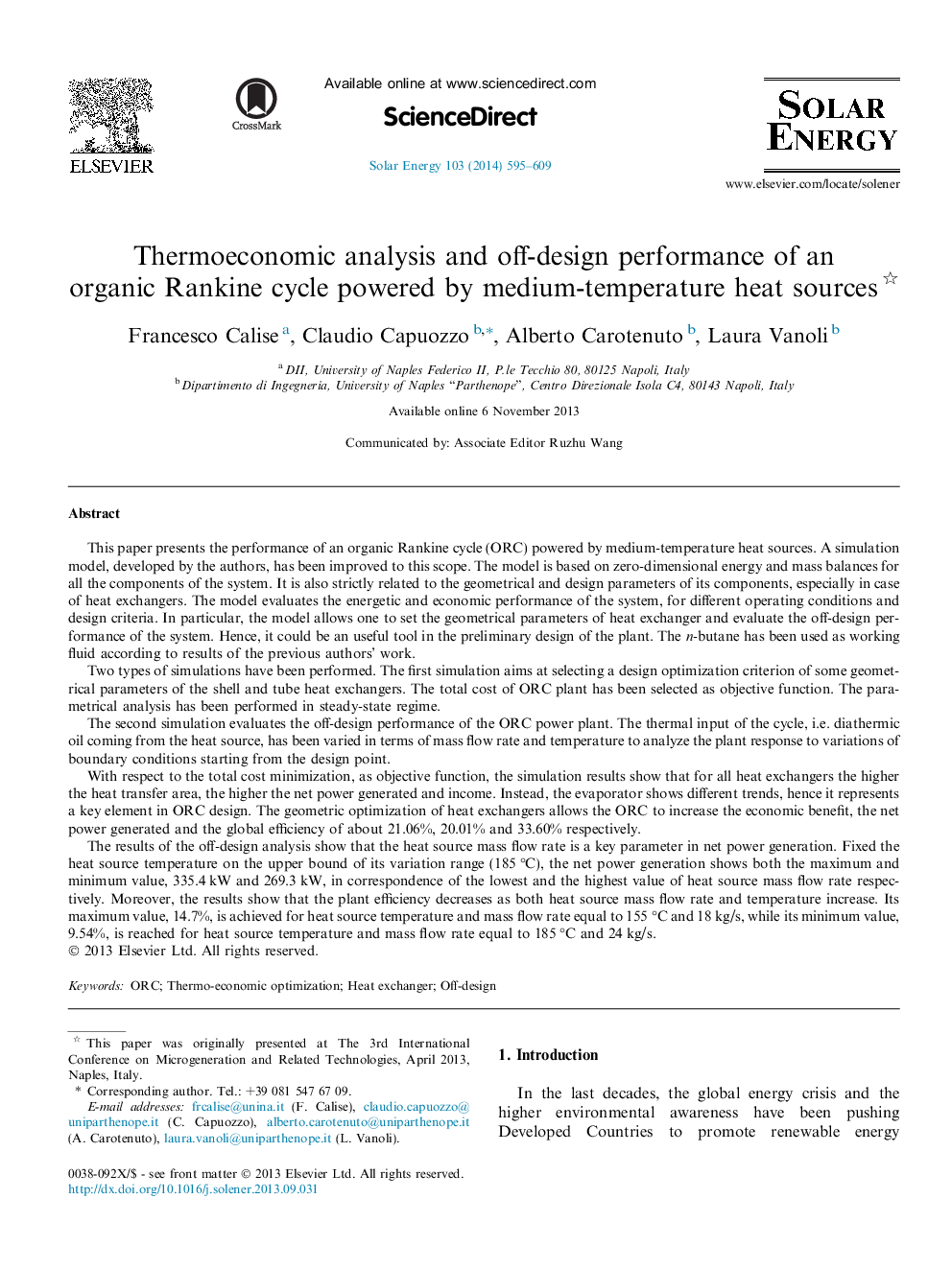 Thermoeconomic analysis and off-design performance of an organic Rankine cycle powered by medium-temperature heat sources