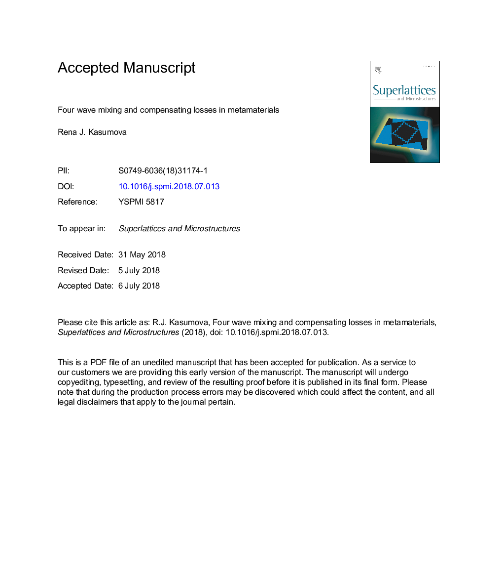 Four wave mixing and compensating losses in metamaterials