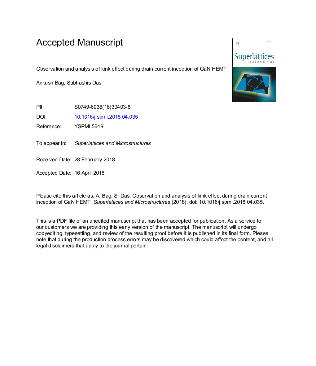 Observation and analysis of kink effect during drain current inception of GaN HEMT