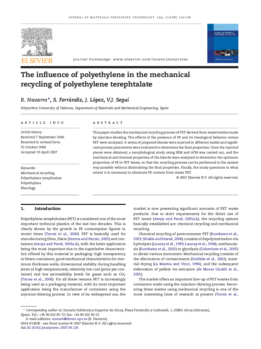 The influence of polyethylene in the mechanical recycling of polyethylene terephtalate