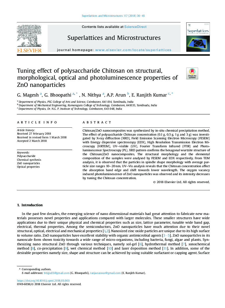 Tuning effect of polysaccharide Chitosan on structural, morphological, optical and photoluminescence properties of ZnO nanoparticles