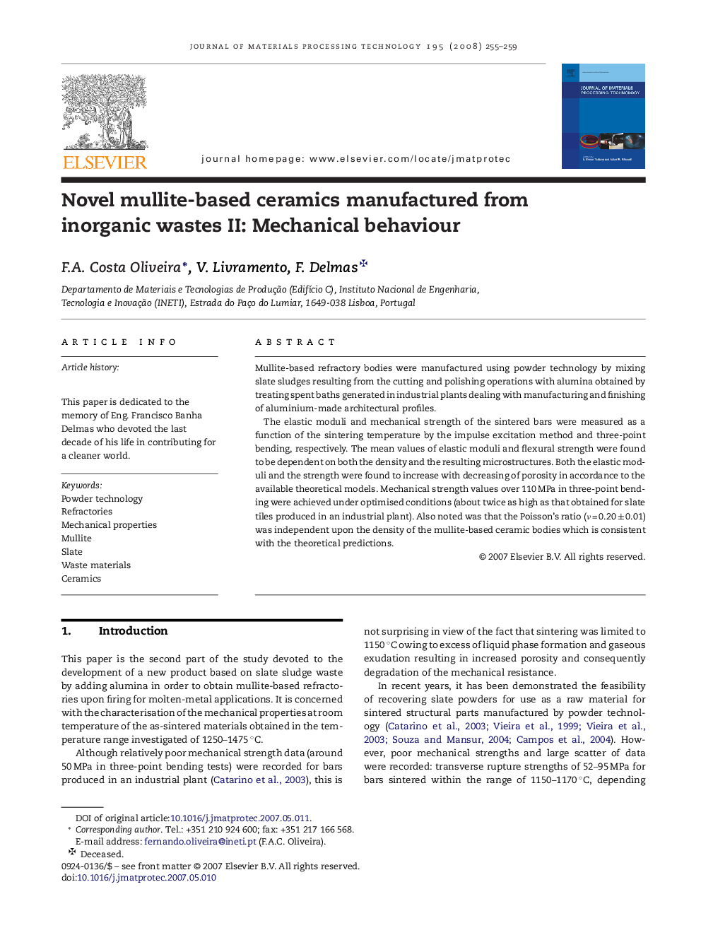 Novel mullite-based ceramics manufactured from inorganic wastes: II: Mechanical behaviour