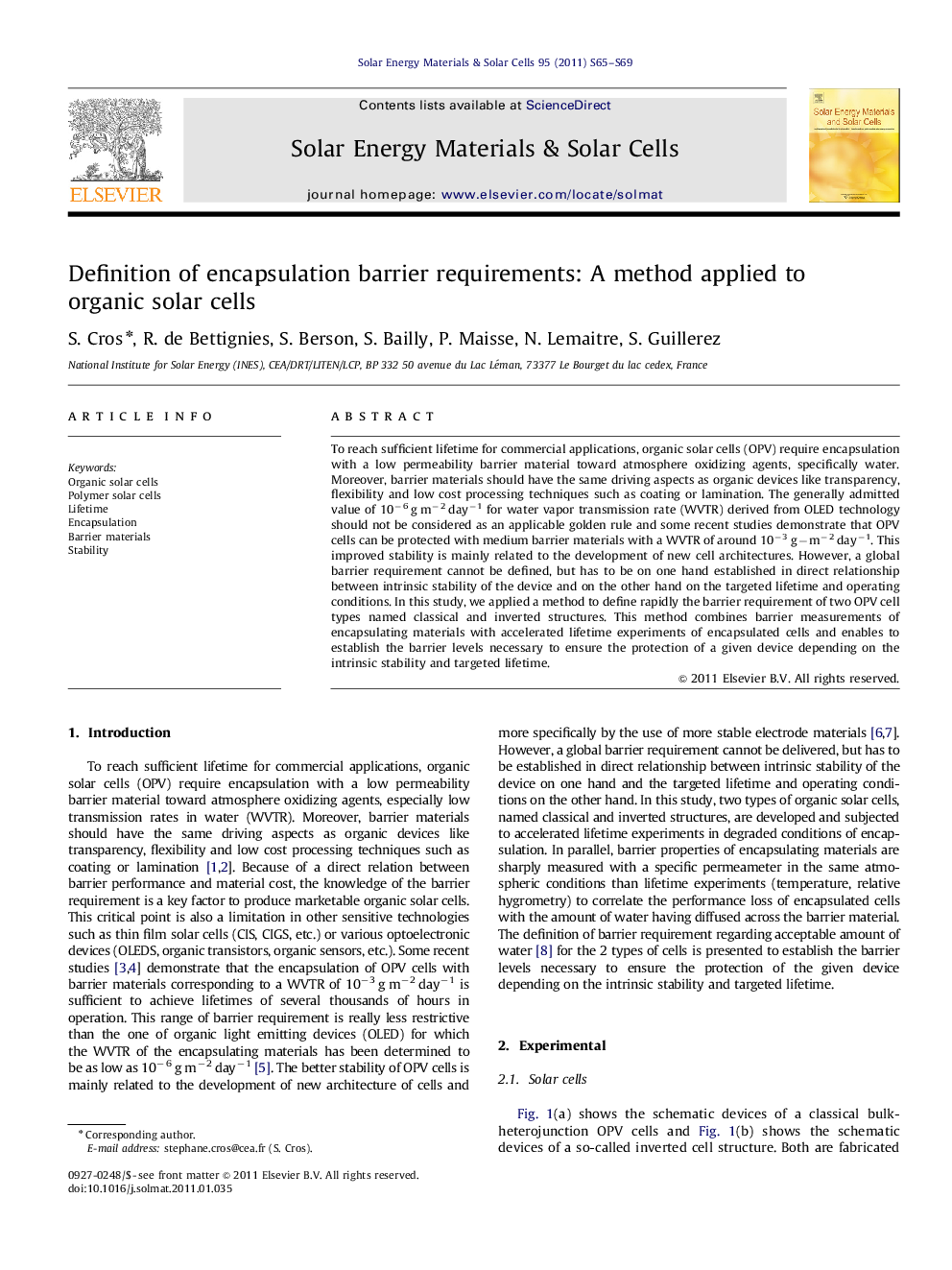 Definition of encapsulation barrier requirements: A method applied to organic solar cells