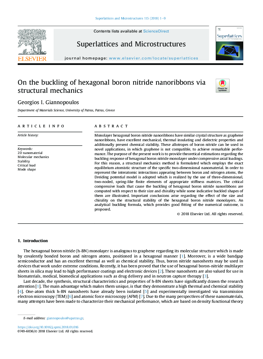 On the buckling of hexagonal boron nitride nanoribbons via structural mechanics