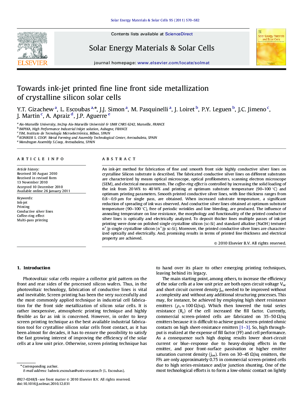 Towards ink-jet printed fine line front side metallization of crystalline silicon solar cells