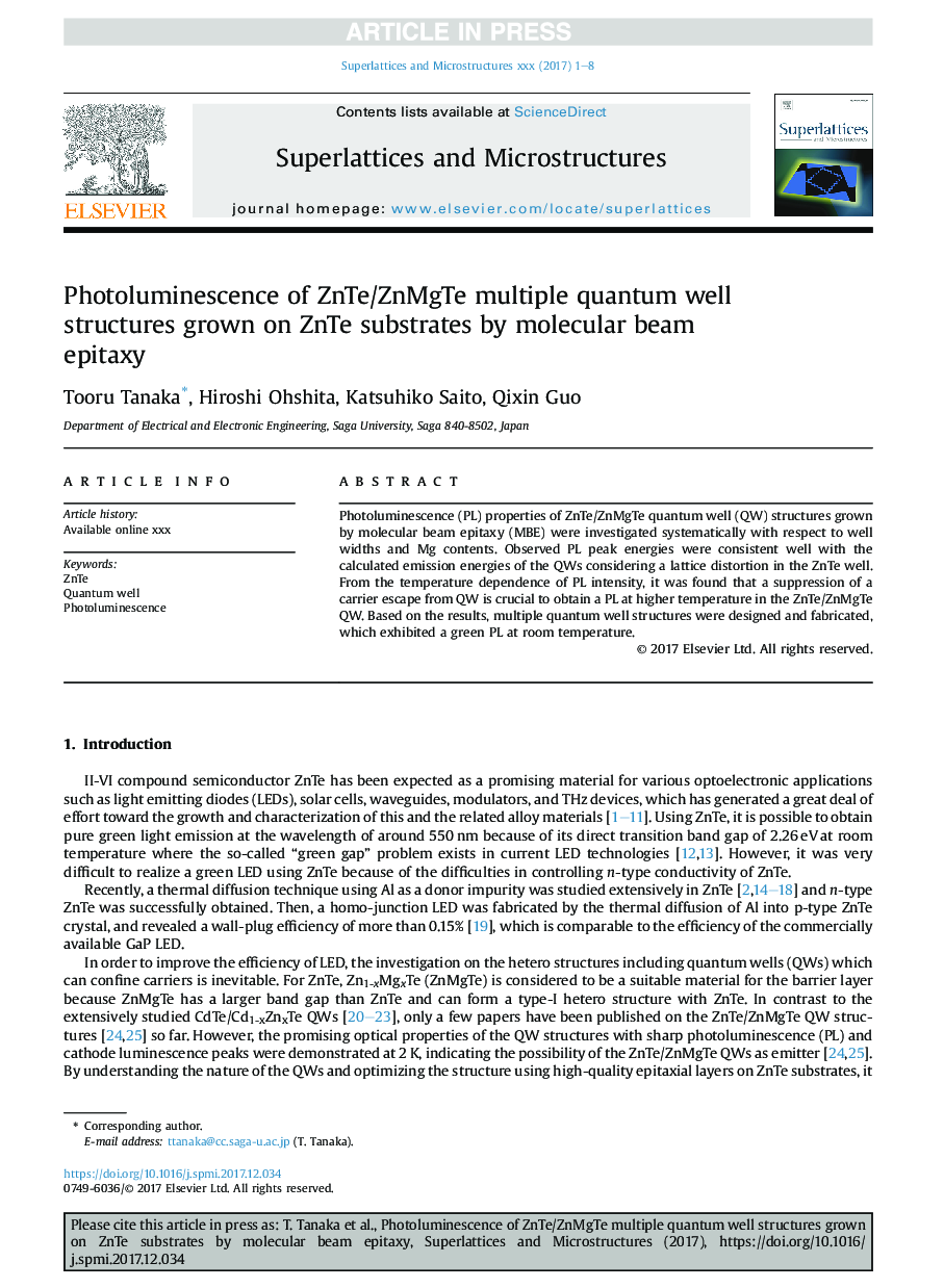 Photoluminescence of ZnTe/ZnMgTe multiple quantum well structures grown on ZnTe substrates by molecular beam epitaxy