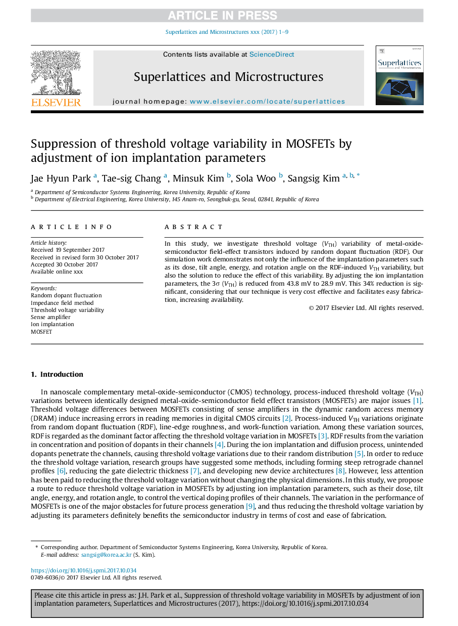Suppression of threshold voltage variability in MOSFETs by adjustment of ion implantation parameters