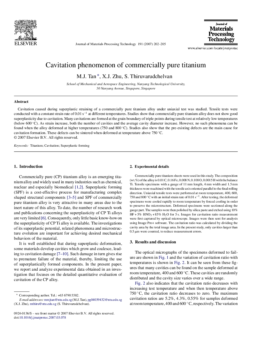 Cavitation phenomenon of commercially pure titanium