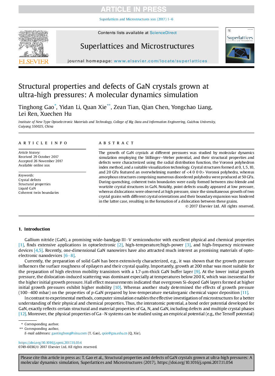 Structural properties and defects of GaN crystals grown at ultra-high pressures: A molecular dynamics simulation