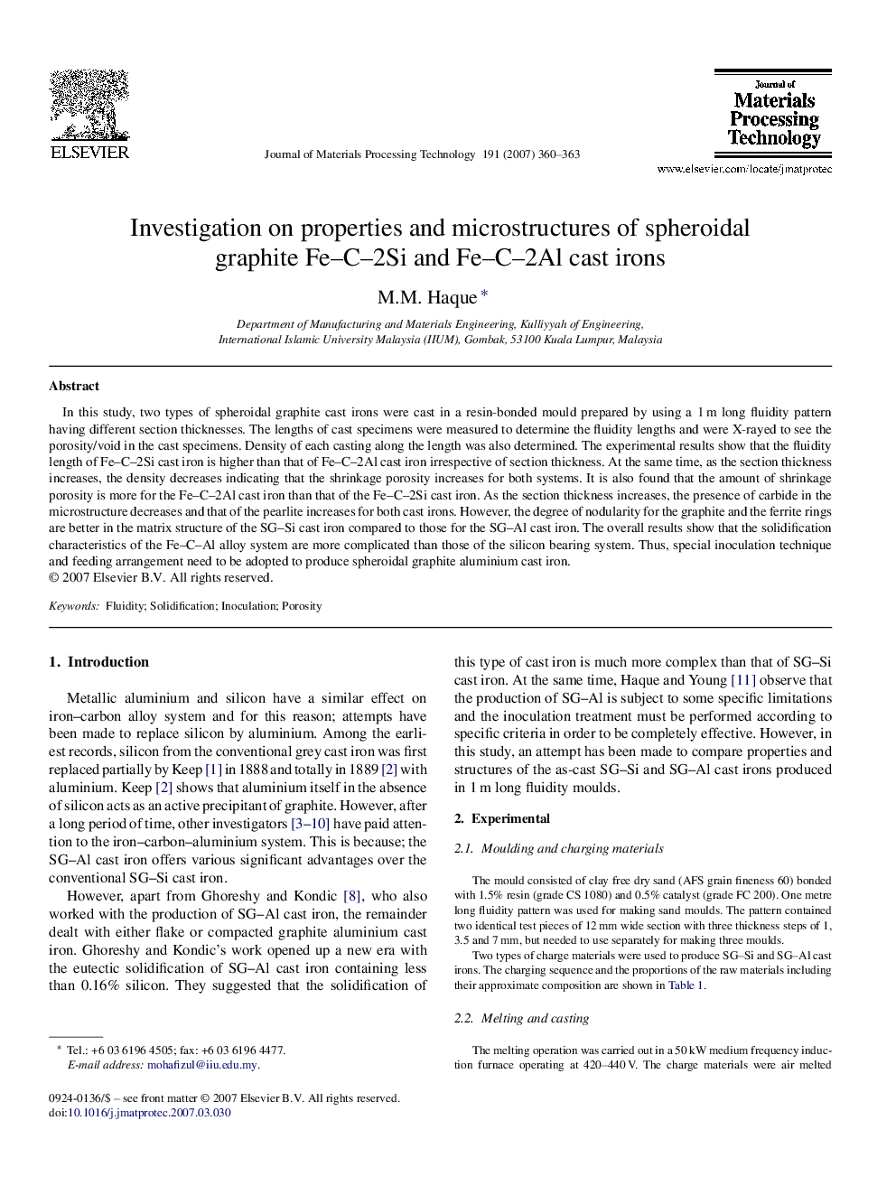 Investigation on properties and microstructures of spheroidal graphite Fe–C–2Si and Fe–C–2Al cast irons