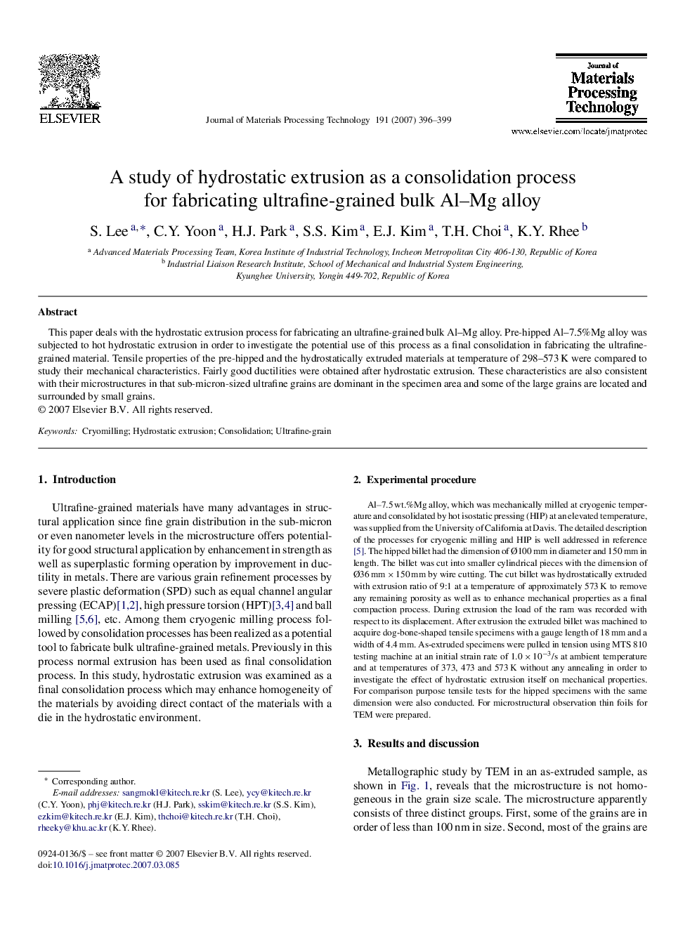 A study of hydrostatic extrusion as a consolidation process for fabricating ultrafine-grained bulk Al–Mg alloy