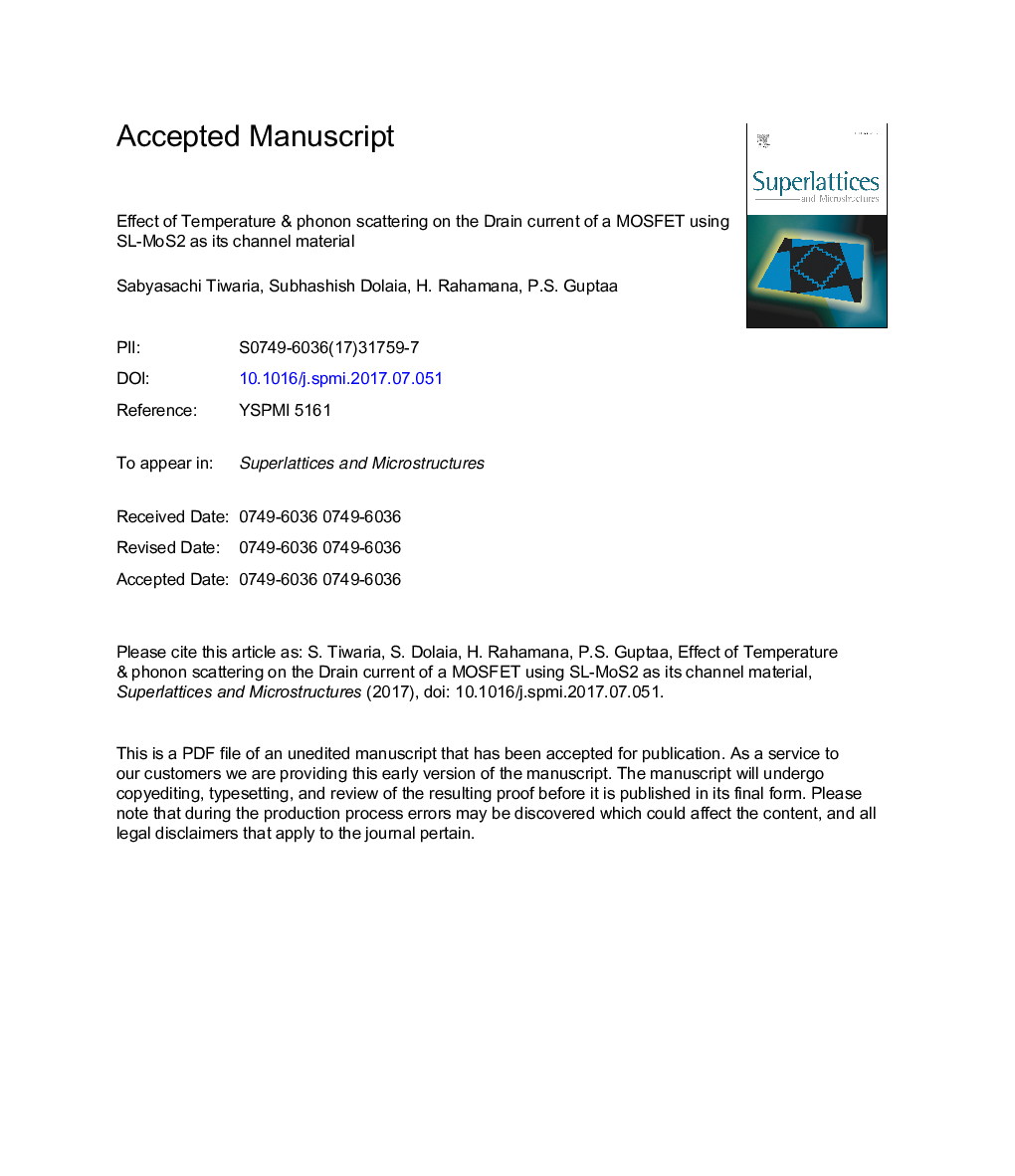 Effect of temperature & phonon scattering on the drain current of a MOSFET using SL-MoS2 as its channel material